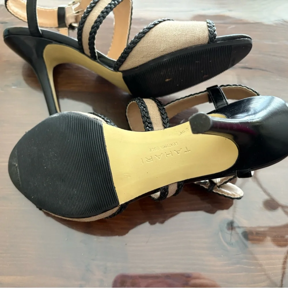 Tahari Black and tan sandals with 3 inch Heels - Picture 4 of 5
